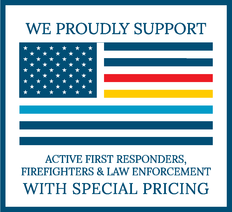 Animated Logo for proudly supporting Fire, Law Enforcement, and First Responders with special pricing.
